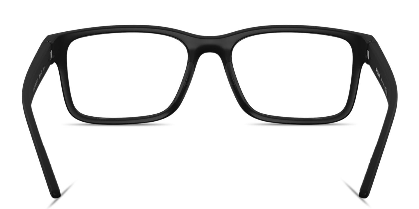Shop Prada Linea Rossa Logo Lettering Rectangle Eyeglasses in Black Rubber online.