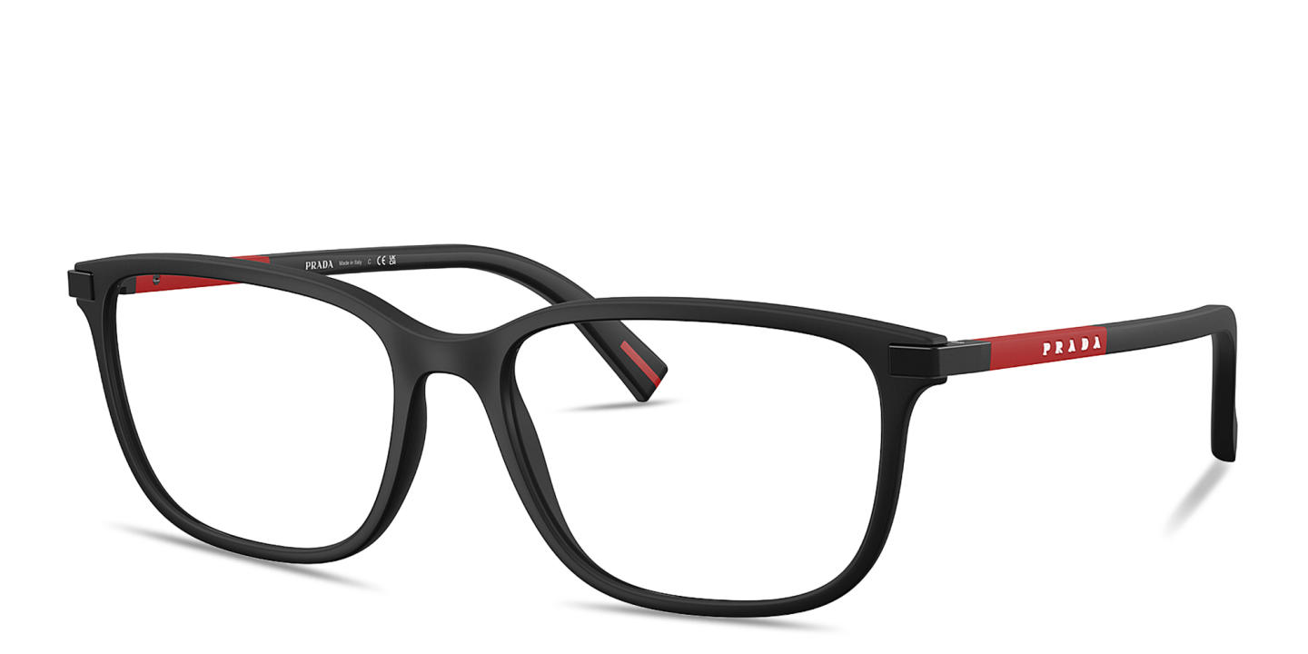 Prada Linea Rossa Logo Signature Wide Pillow Eyeglasses in Black Rubber – Product Photo 1