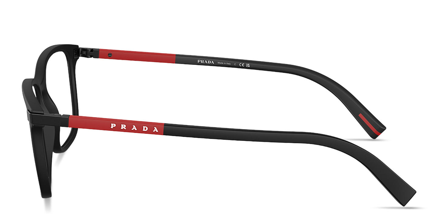 Prada Linea Rossa Logo Signature Wide Pillow Eyeglasses in Black Rubber – Product Photo 2