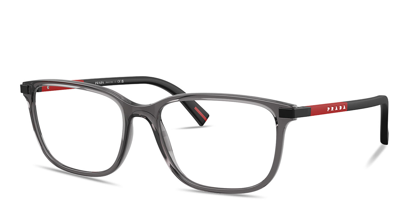 Prada Linea Rossa Logo Signature Wide Pillow Eyeglasses in Transparent Anthracite – Product Photo 1