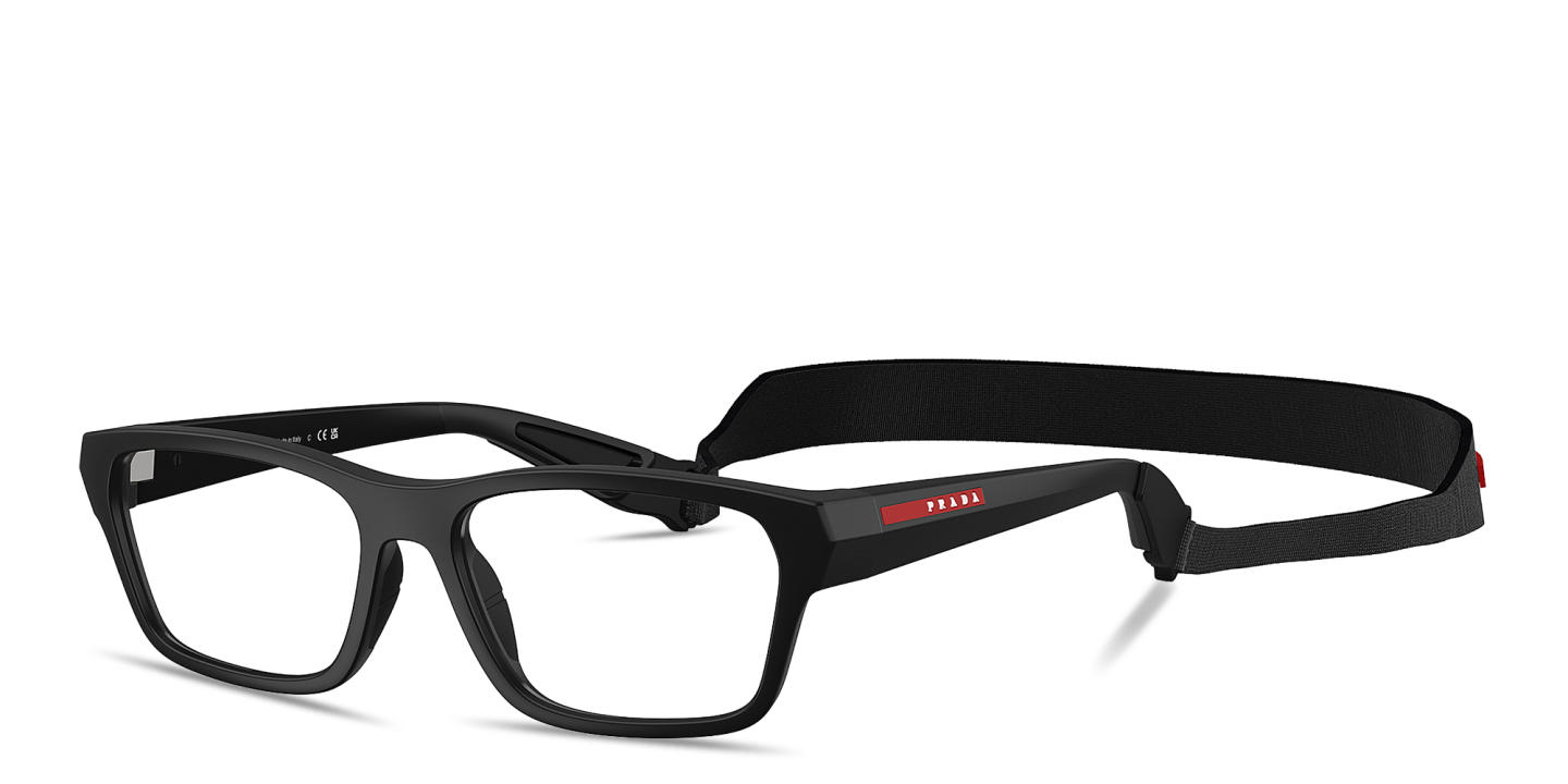 Shop Prada Linea Rossa Logo Signature Wide Pillow Eyeglasses in Matte Black online.