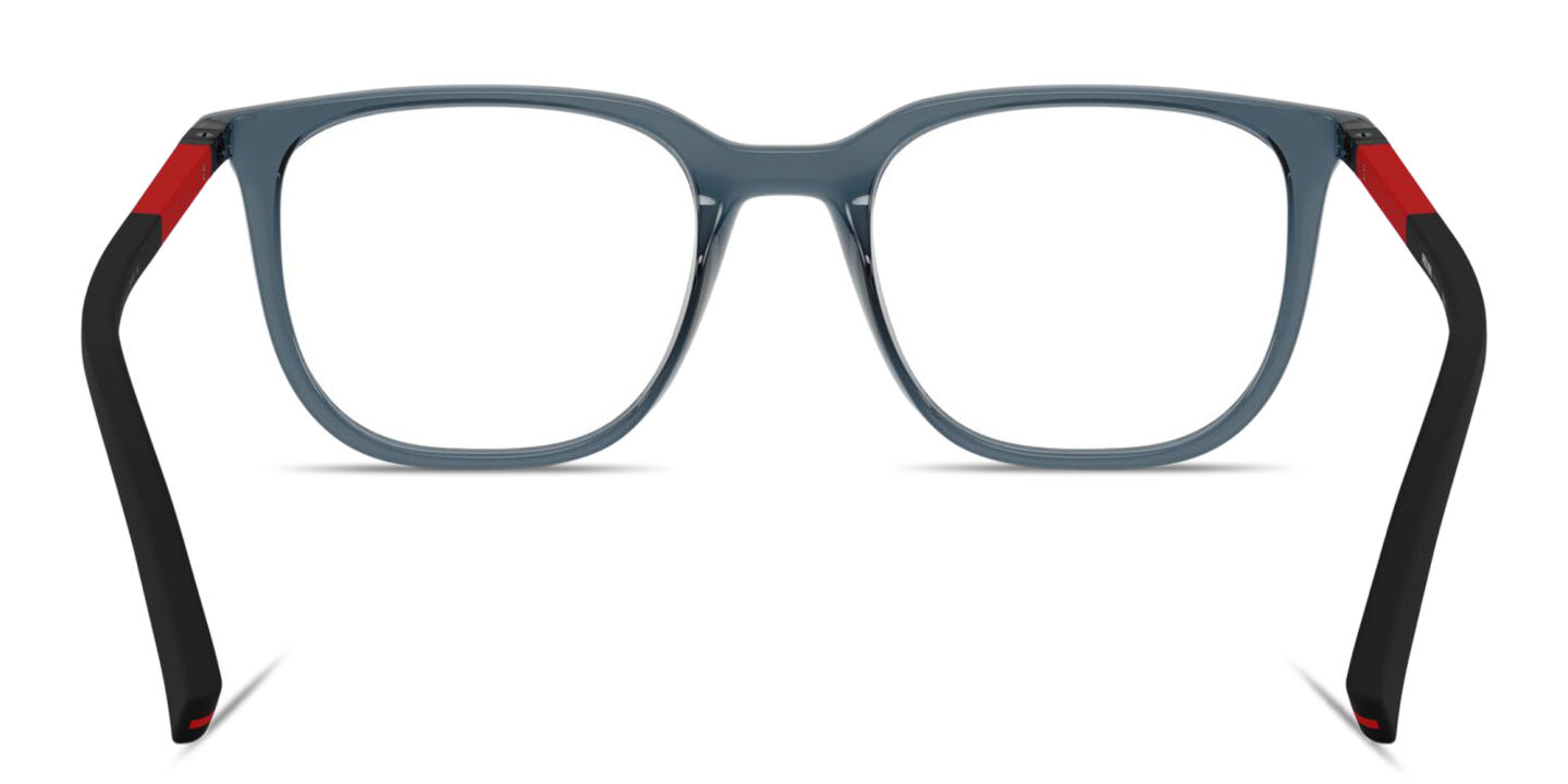 Shop Prada Linea Rossa Logo Signature Pillow Eyeglasses in Crystal Blue online.