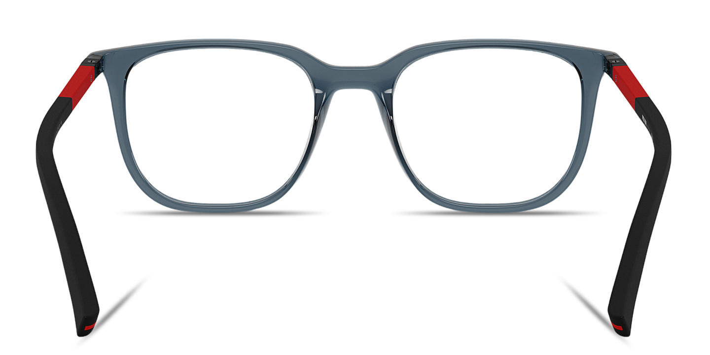 Shop Prada Linea Rossa Logo Signature Pillow Eyeglasses in Transparent Blue online.