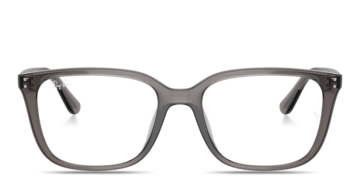 Shop Ray-Ban Embossed Logo Unisex Wide Square Eyeglasses in Transparent Opal Grey online.