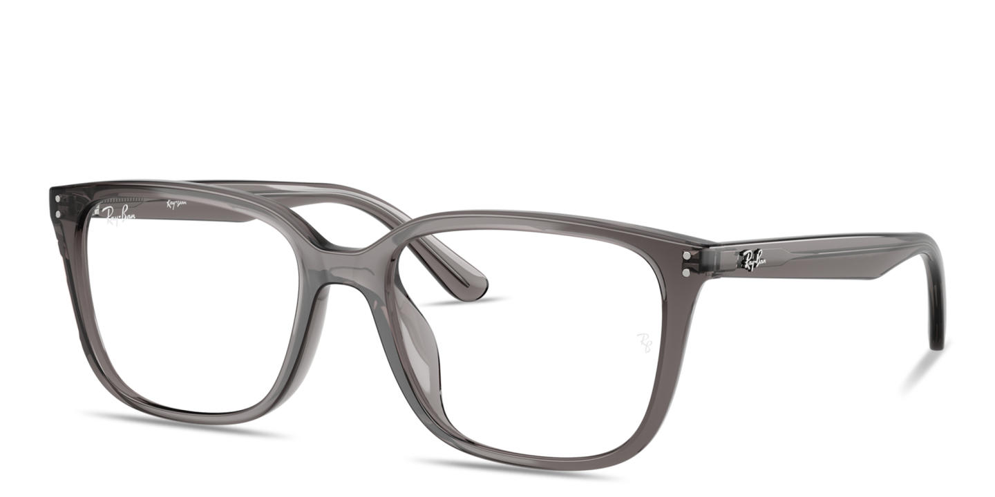 Shop Ray-Ban Embossed Logo Unisex Wide Square Eyeglasses in Transparent Opal Grey online.