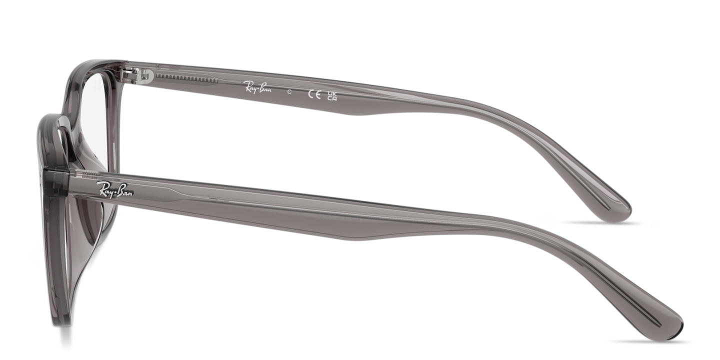 Shop Ray-Ban Embossed Logo Unisex Wide Square Eyeglasses in Transparent Opal Grey online.