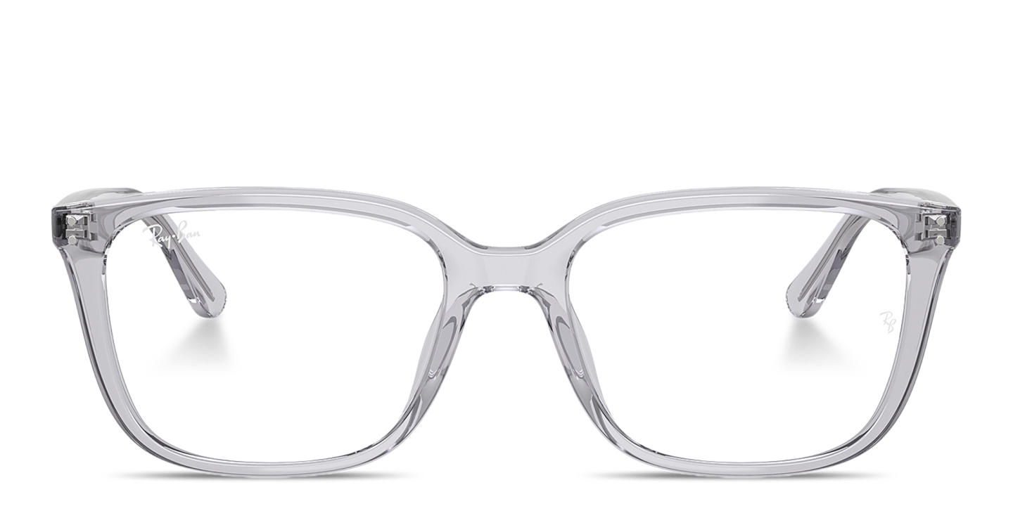 Shop Ray-Ban Embossed Logo Unisex Wide Square Eyeglasses in Transparent Light Grey online.