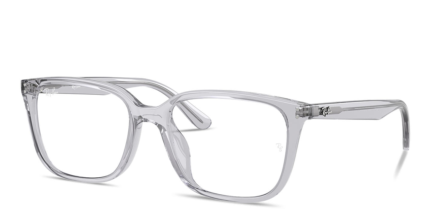 Shop Ray-Ban Embossed Logo Unisex Wide Square Eyeglasses in Transparent Light Grey online.