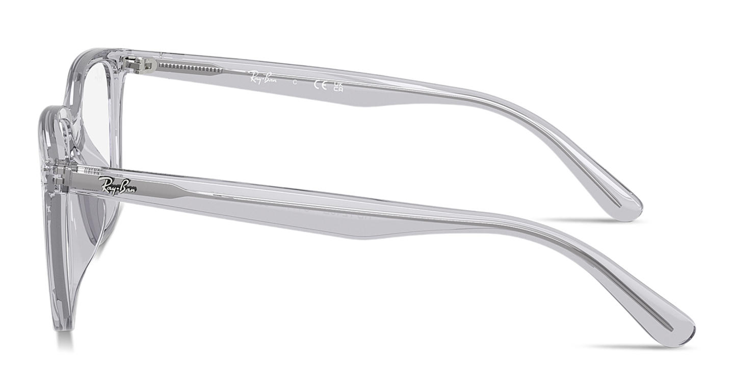 Shop Ray-Ban Embossed Logo Unisex Wide Square Eyeglasses in Transparent Light Grey online.