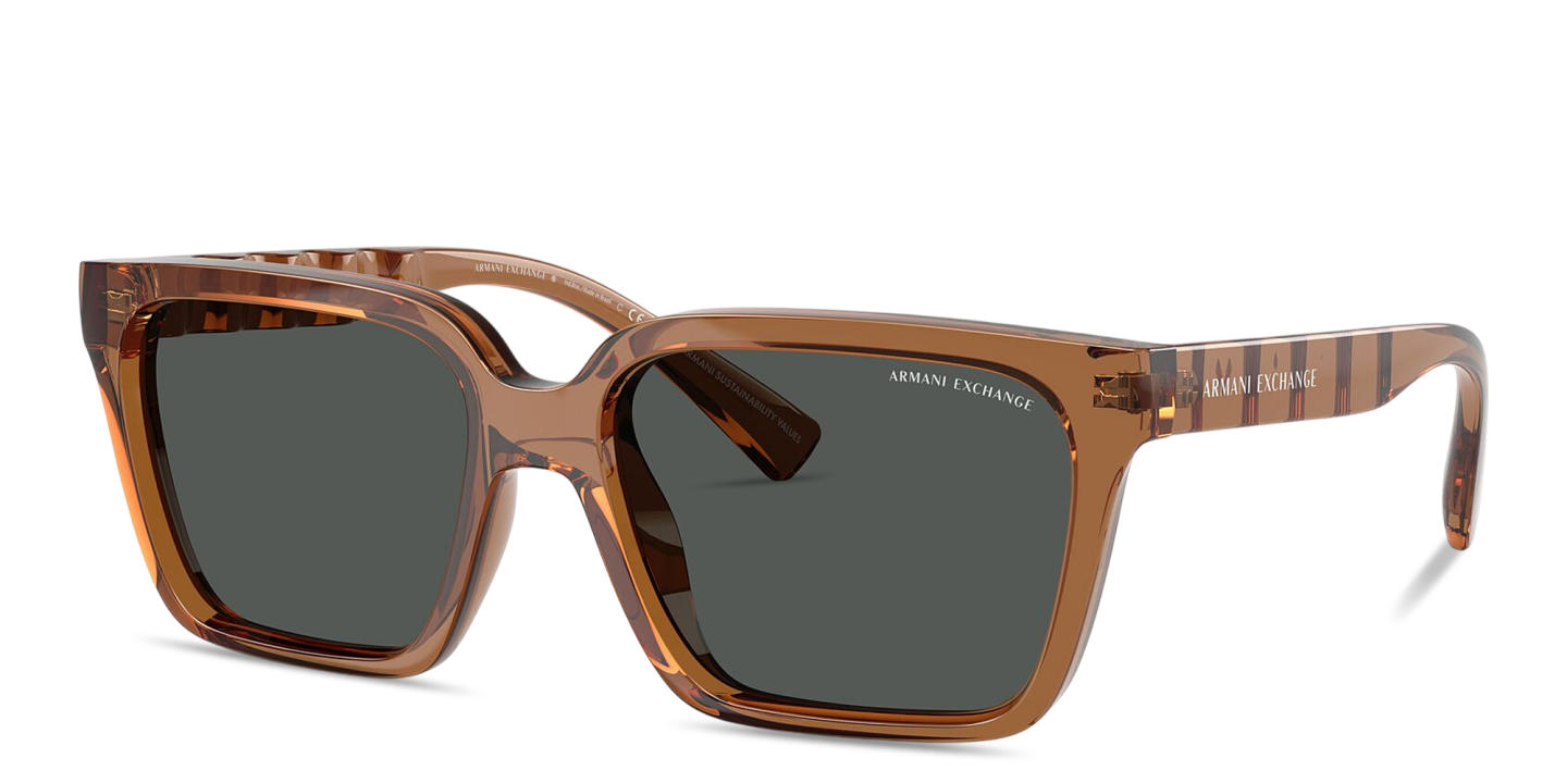 Shop Armani Exchange Logo Lettering Square Sunglasses in Transparent Brown online.