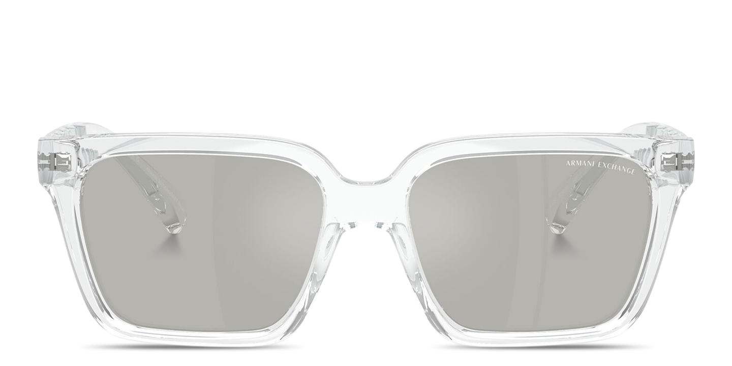 Shop Armani Exchange Logo Lettering Square Sunglasses in Transparent Grey online.