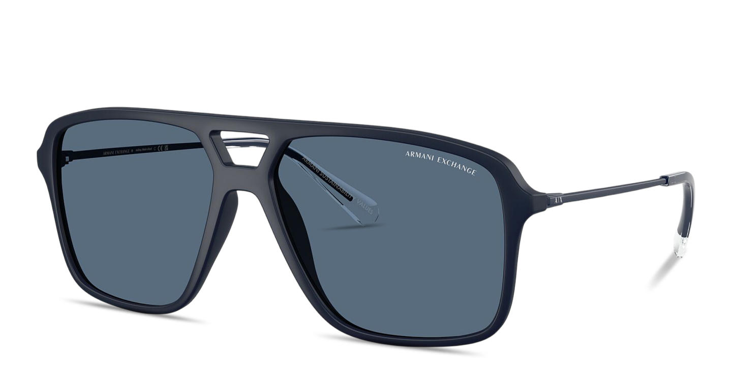 Shop Armani Exchange A|X Logo Pilot Sunglasses in Blue online.