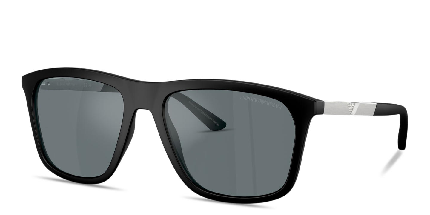 Shop Emporio Armani Eagle Logo Square Sunglasses in Black online.