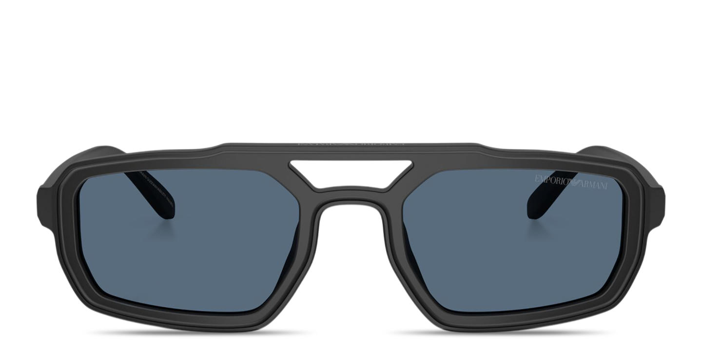 Shop Emporio Armani Logo Print Irregular Sunglasses in Black online.