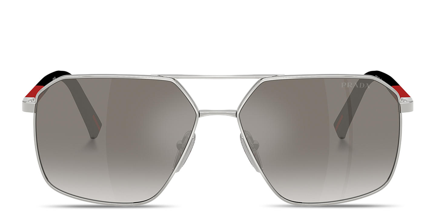 Prada Linea Rossa Logo Signature Irregular Sunglasses in Silver – Product Photo 0