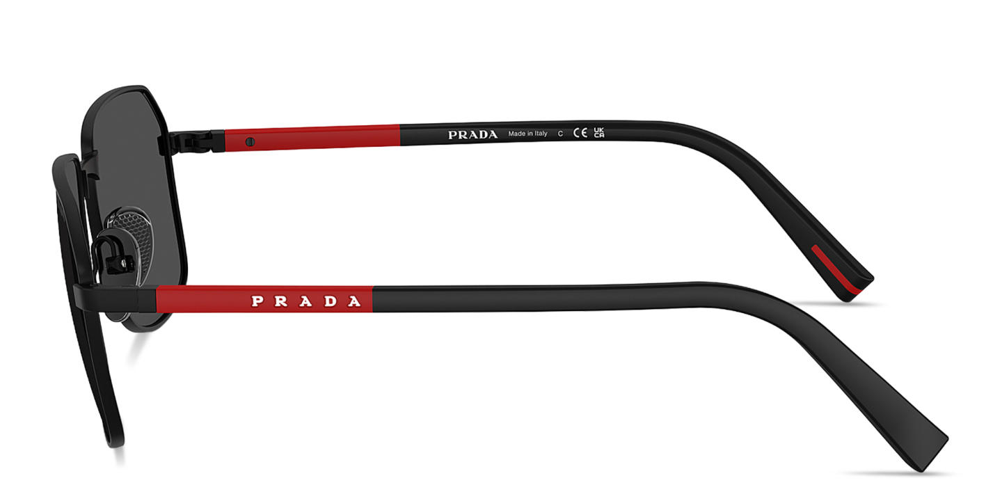 Prada Linea Rossa Logo Signature Rectangle Sunglasses in Matte Black – Product Photo 2