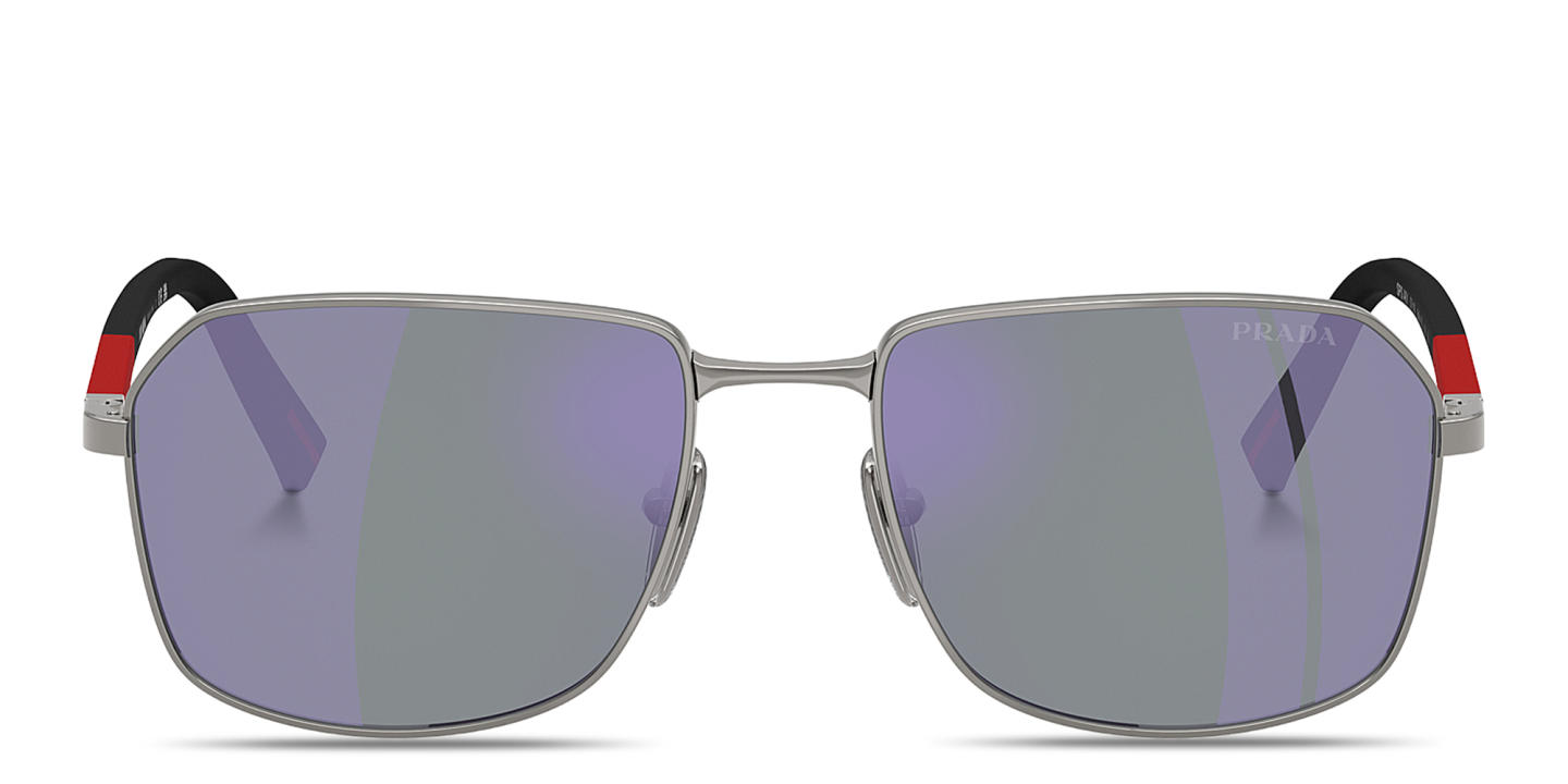 Prada Linea Rossa Logo Signature Rectangle Sunglasses in Gunmetal – Product Photo 0