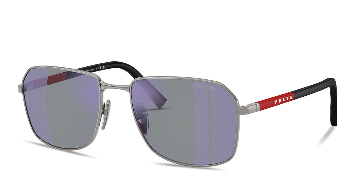 Prada Linea Rossa Logo Signature Rectangle Sunglasses in Gunmetal – Product Photo 1