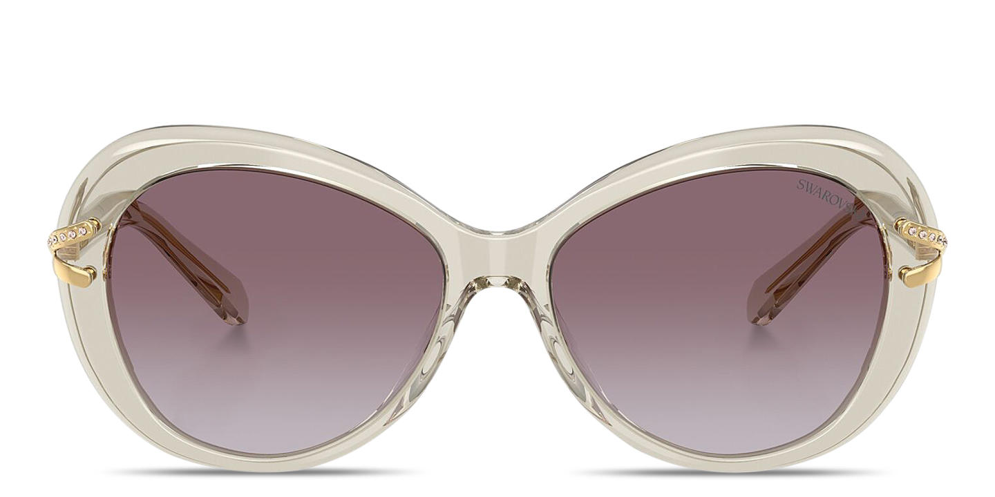 Shop Swarovski Rhinestone-Embellished Butterfly Sunglasses in Transparent Beige online.