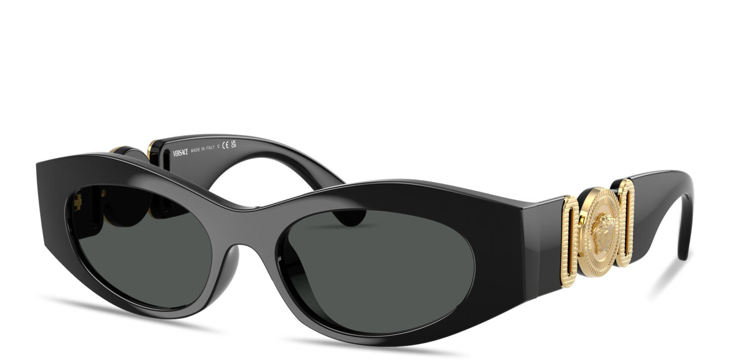 Shop VERSACE Medusa Biggie Oval Sunglasses in Black online.