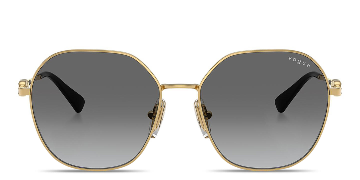 Shop Vogue Eyewear Rhinestone-Embellished Irregular Sunglasses in Gold online.