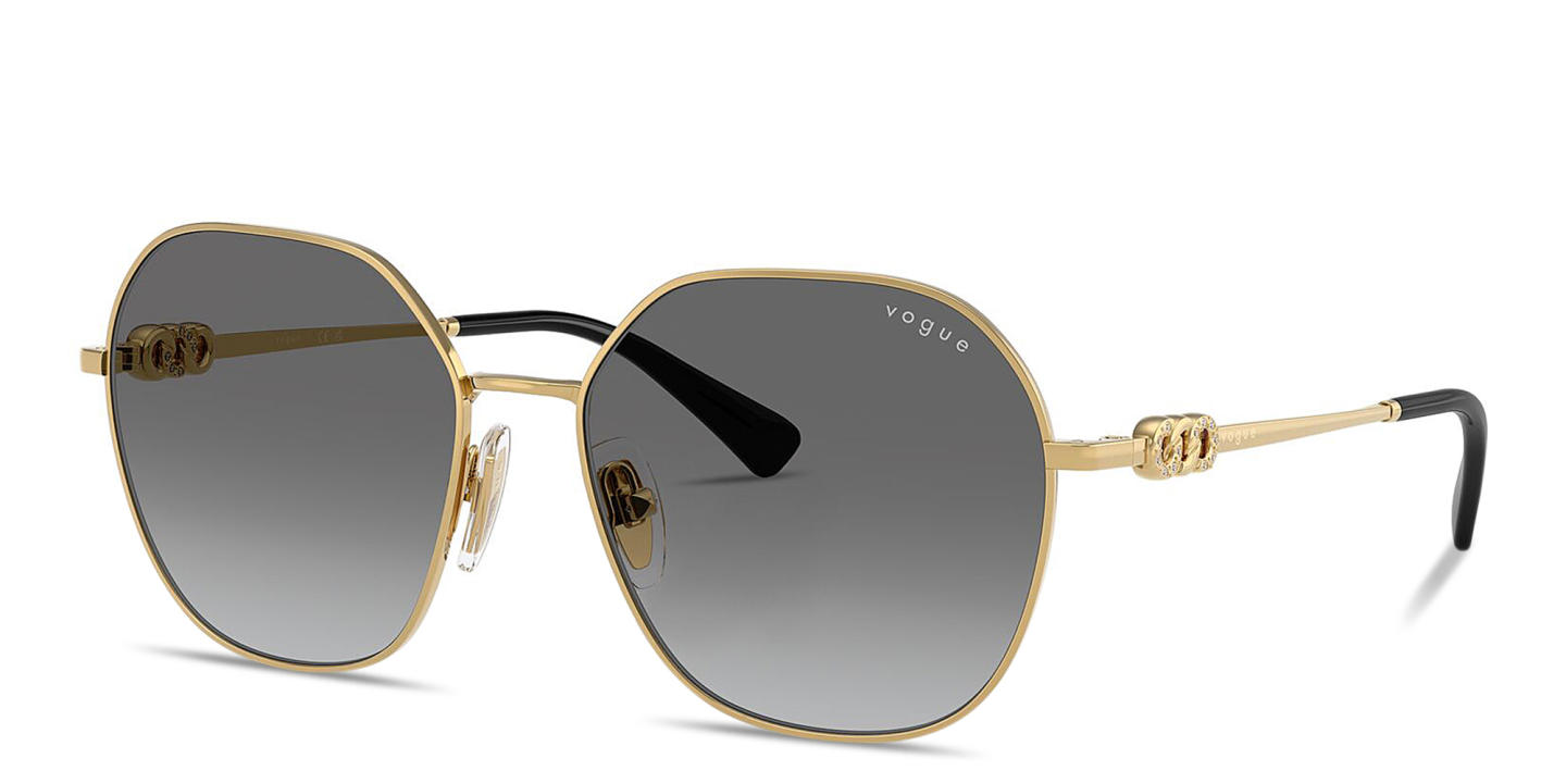 Shop Vogue Eyewear Rhinestone-Embellished Irregular Sunglasses in Gold online.
