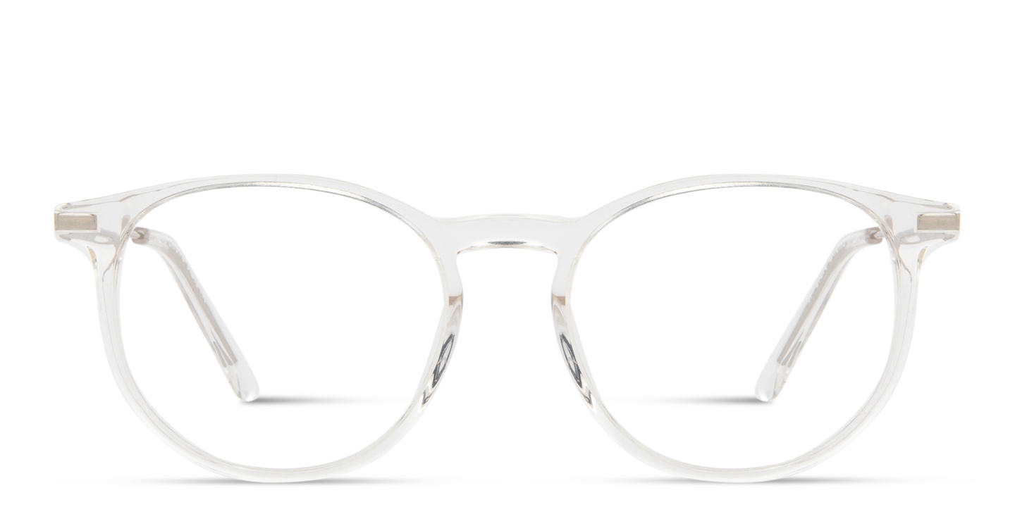 Shop TRICE Logo Round Eyeglasses in Crystal online.