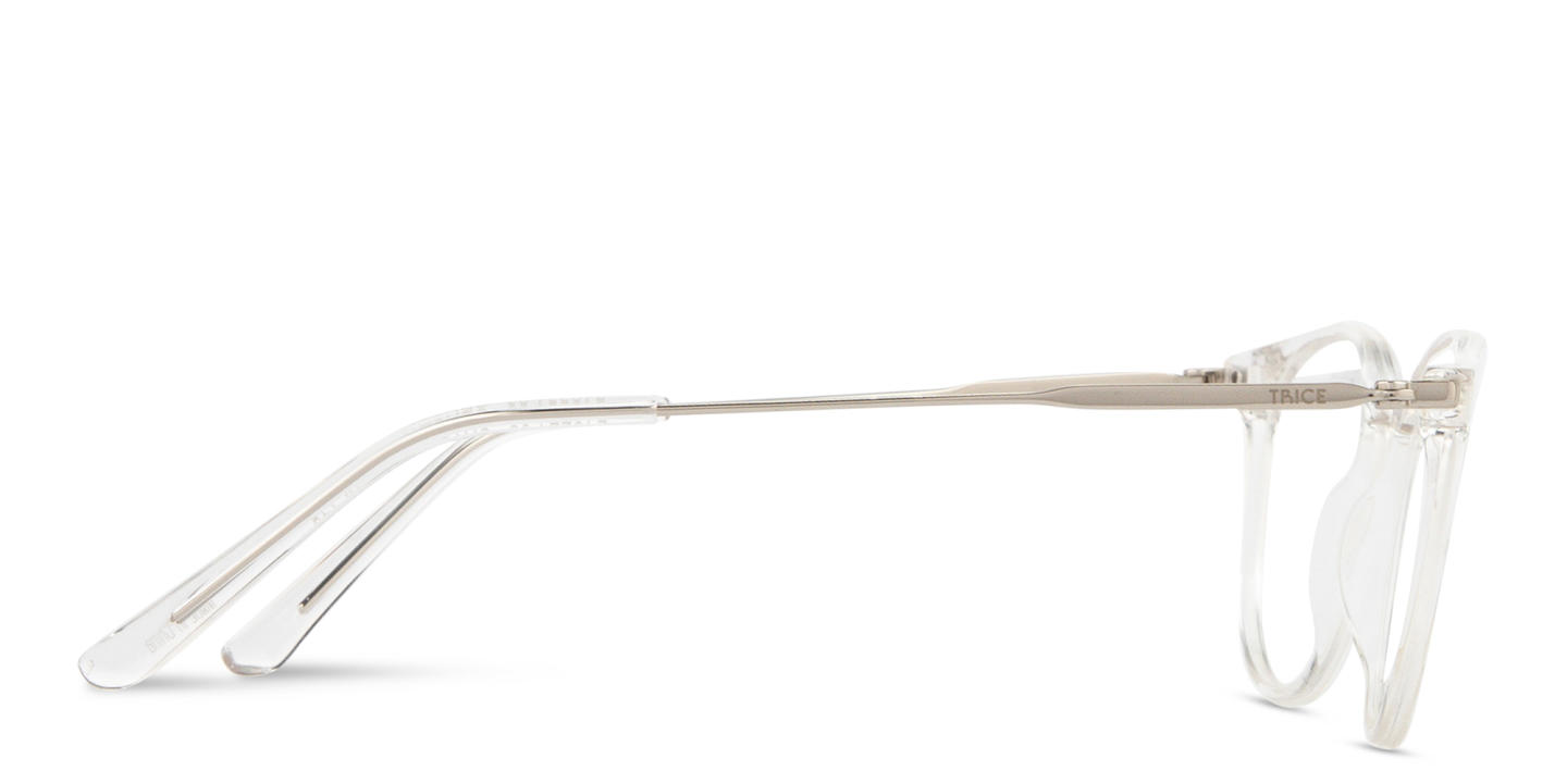 Shop TRICE Logo Round Eyeglasses in Crystal online.