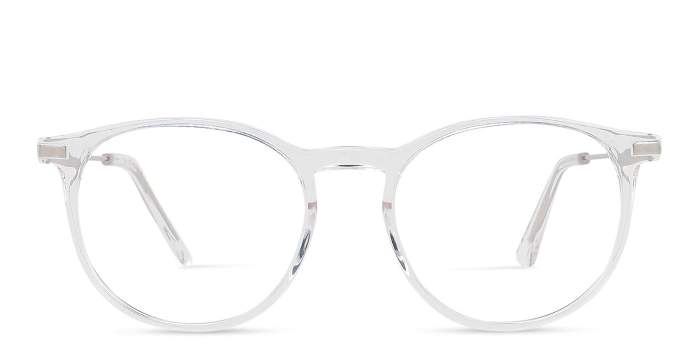 Shop TRICE Logo Round Eyeglasses in Transparent Grey online.