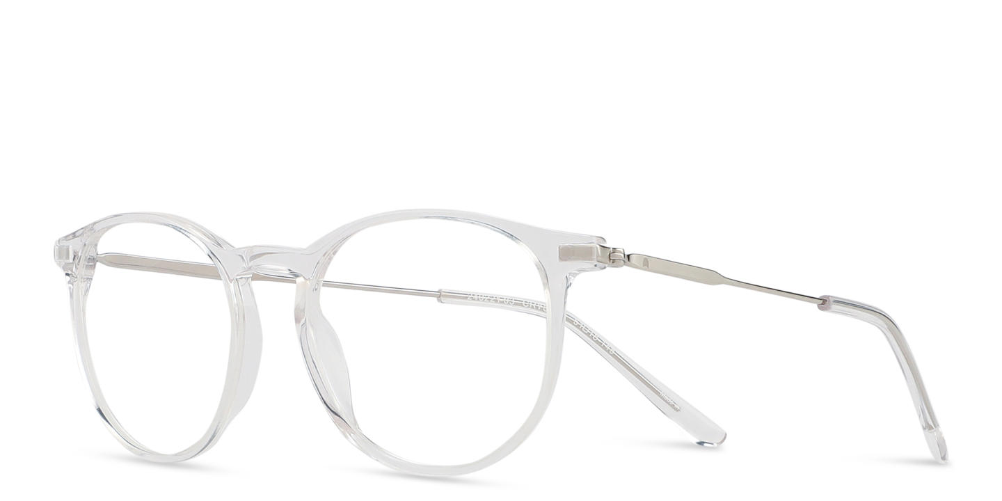 Shop TRICE Logo Round Eyeglasses in Transparent Grey online.