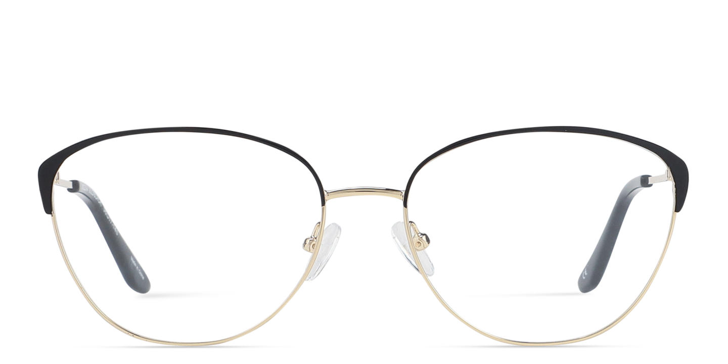 Shop TRICE Logo Wide Cat-Eye Eyeglasses in Black Gold online.