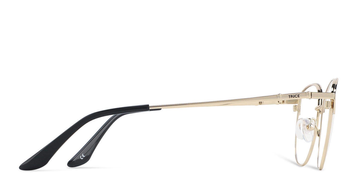 Shop TRICE Logo Wide Cat-Eye Eyeglasses in Black Gold online.