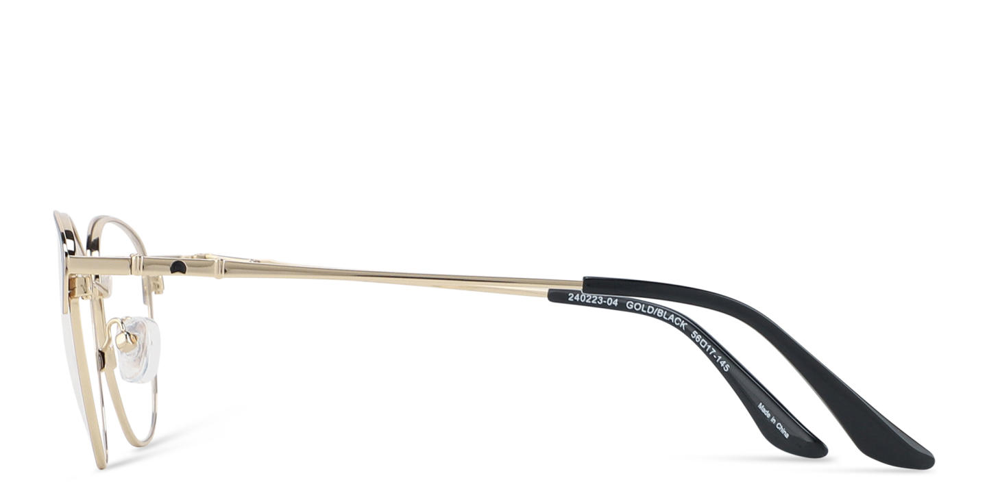 Shop TRICE Logo Wide Cat-Eye Eyeglasses in Black Gold online.