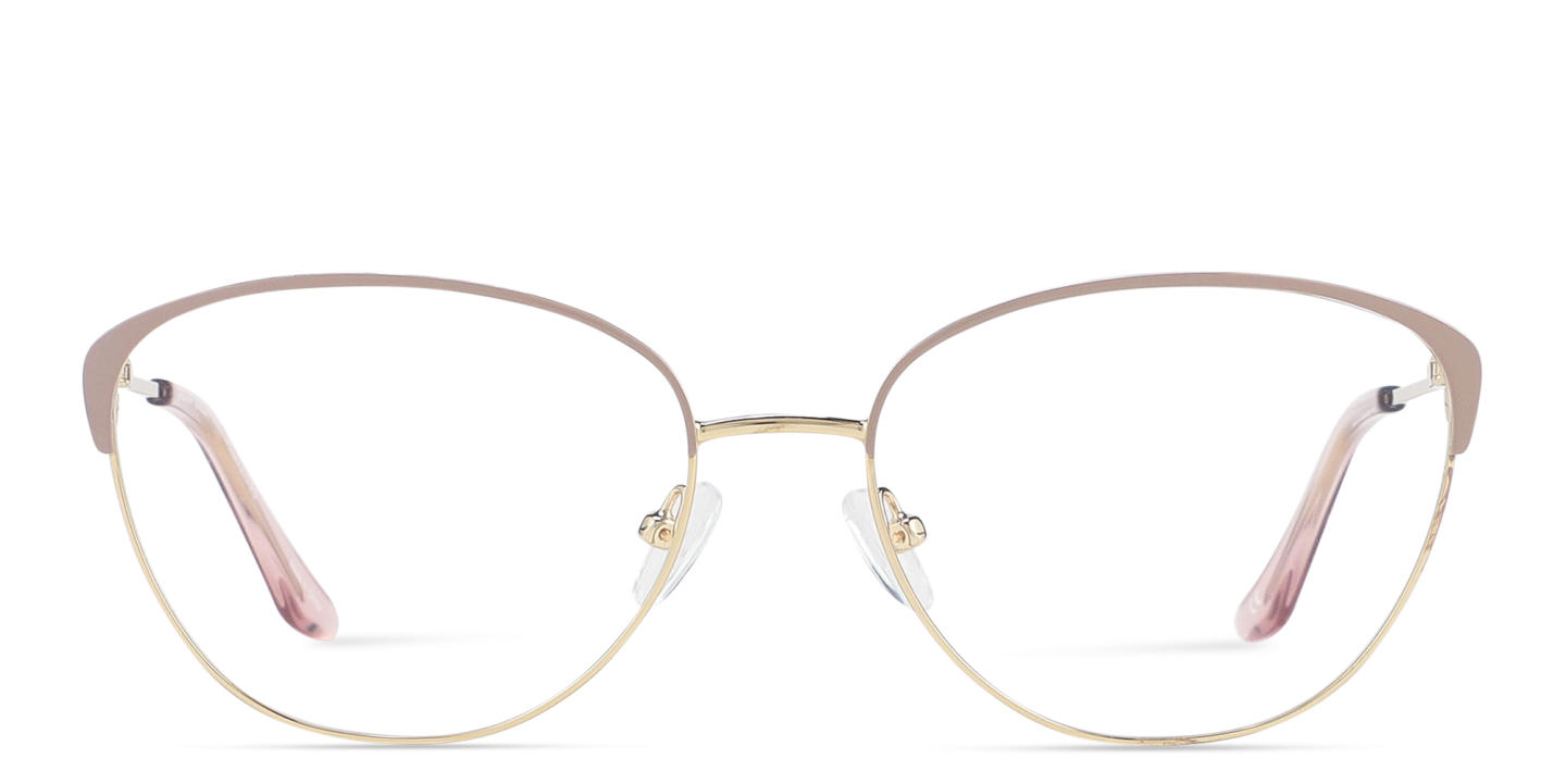 Shop TRICE Logo Wide Cat-Eye Eyeglasses in Gold Pink online.