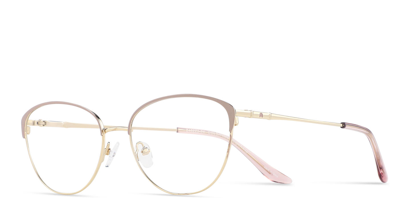 Shop TRICE Logo Wide Cat-Eye Eyeglasses in Gold Pink online.