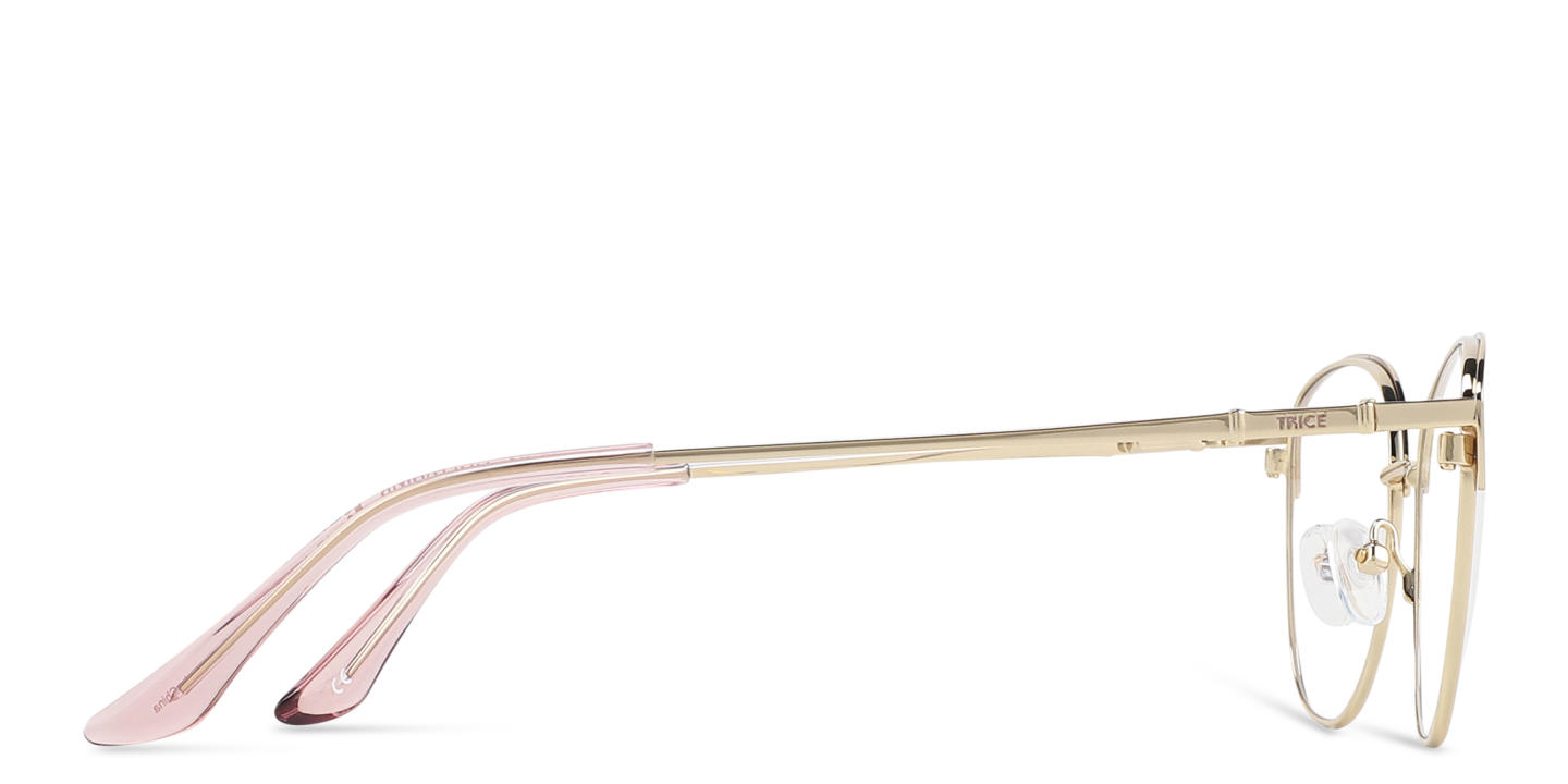 Shop TRICE Logo Wide Cat-Eye Eyeglasses in Gold Pink online.
