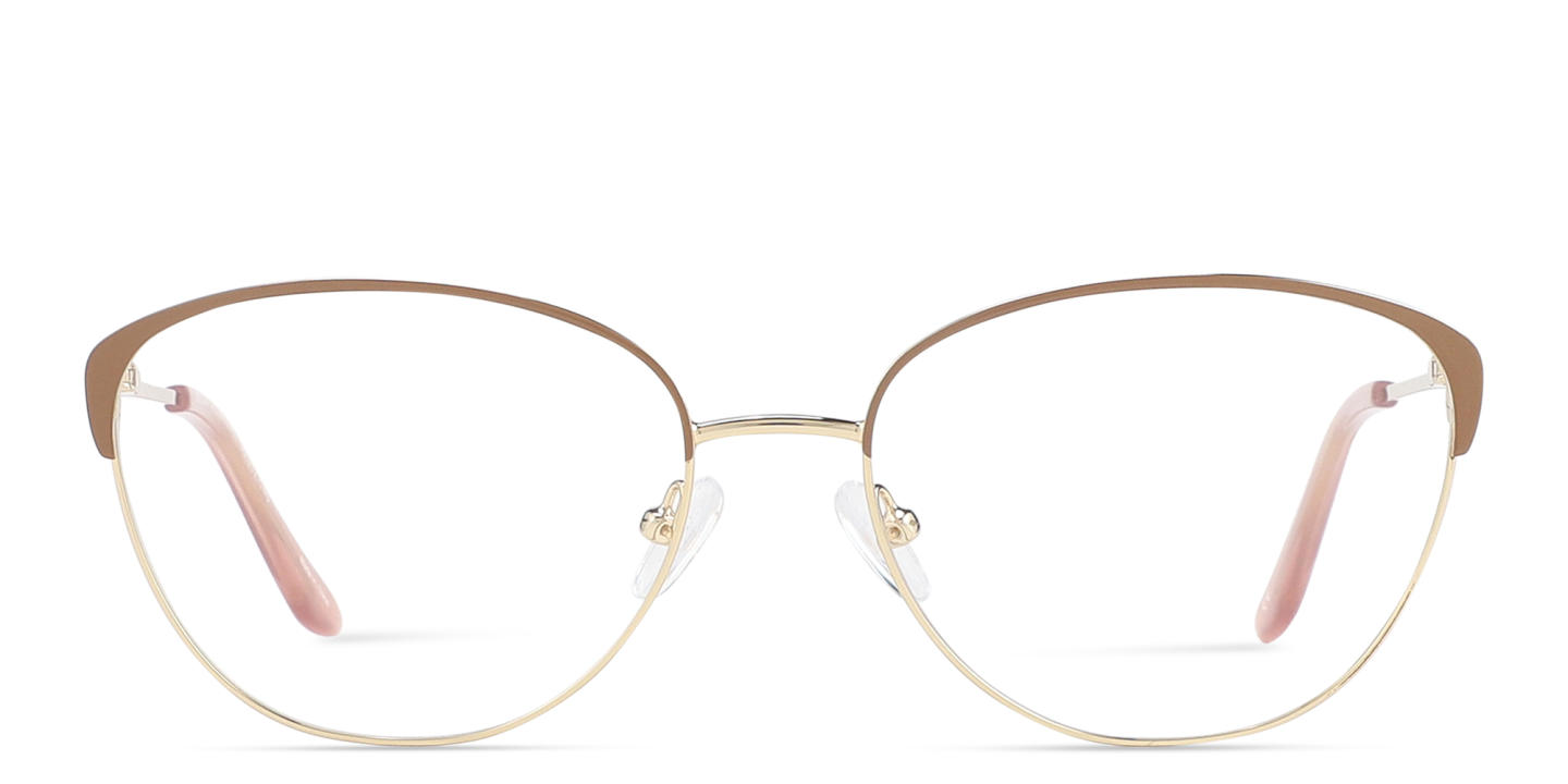 Shop TRICE Logo Wide Cat-Eye Eyeglasses in Gold Nude online.