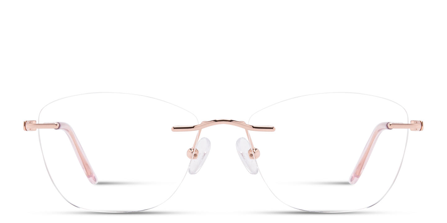 Shop TRICE Logo Unisex Rimless Irregular Eyeglasses in Rose Gold online.