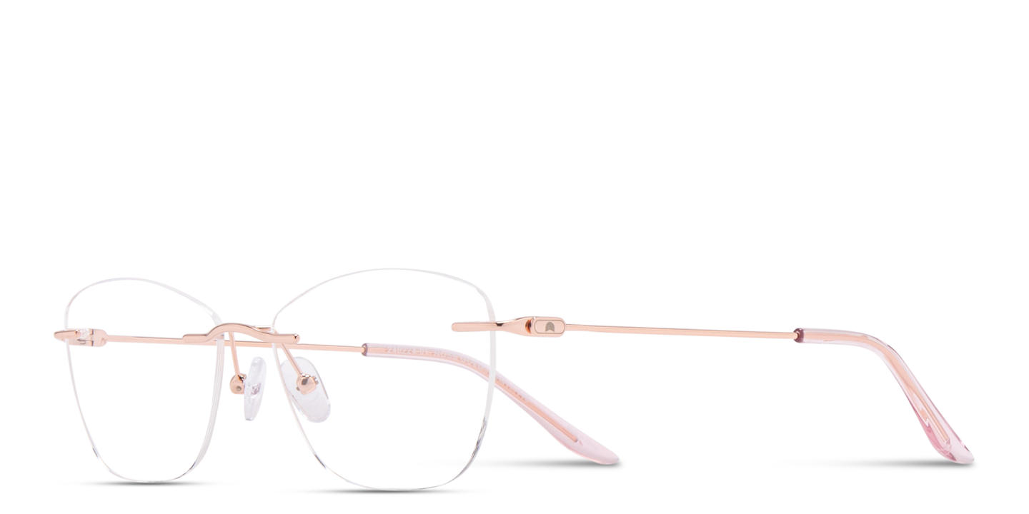 Shop TRICE Logo Unisex Rimless Irregular Eyeglasses in Rose Gold online.