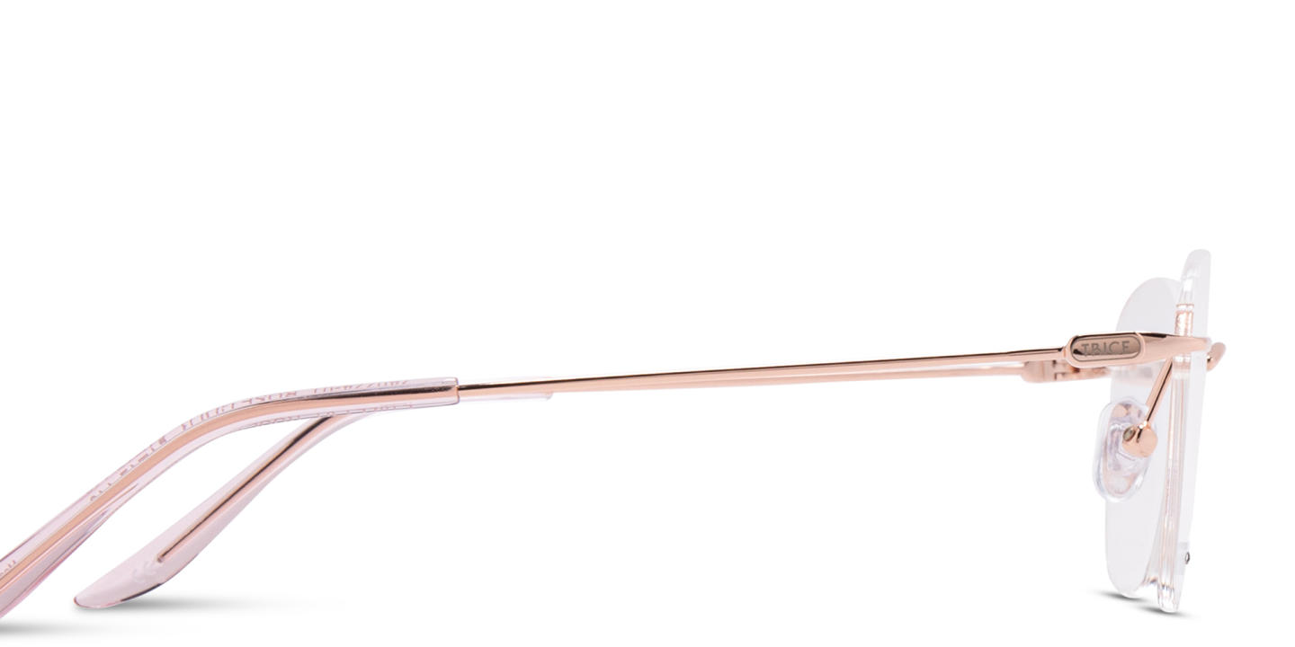 Shop TRICE Logo Unisex Rimless Irregular Eyeglasses in Rose Gold online.