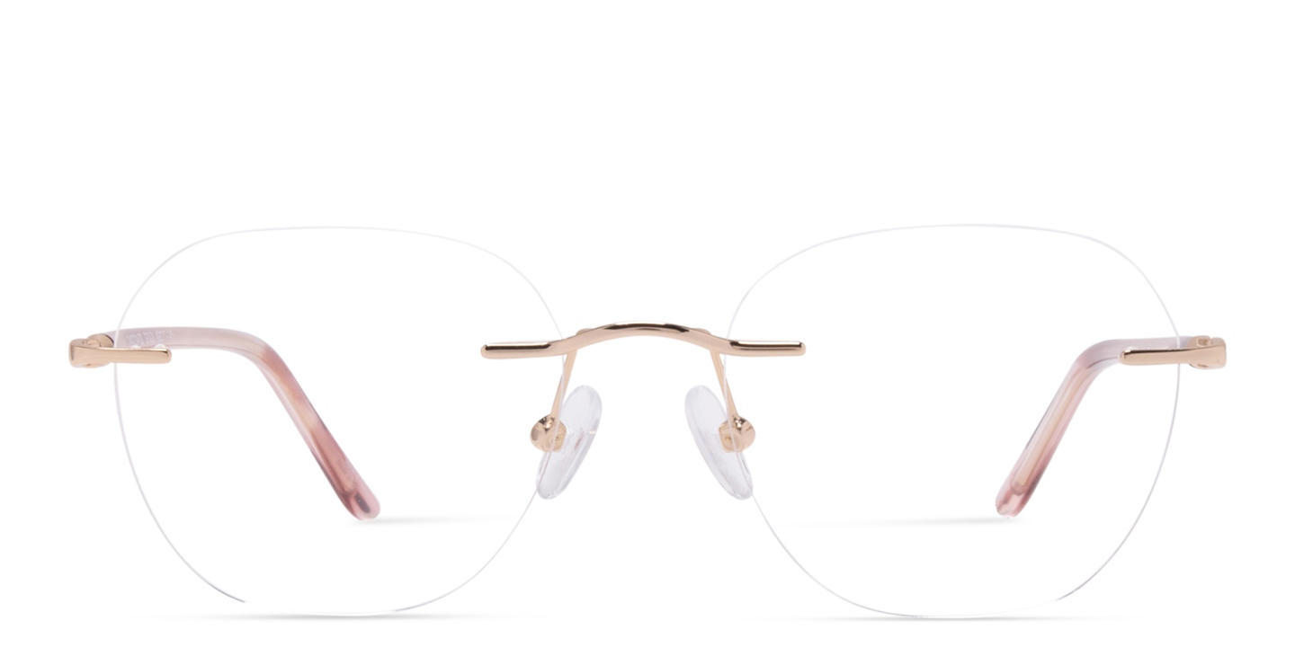 Shop TRICE Logo Unisex Rimless Round Eyeglasses in Gold online.