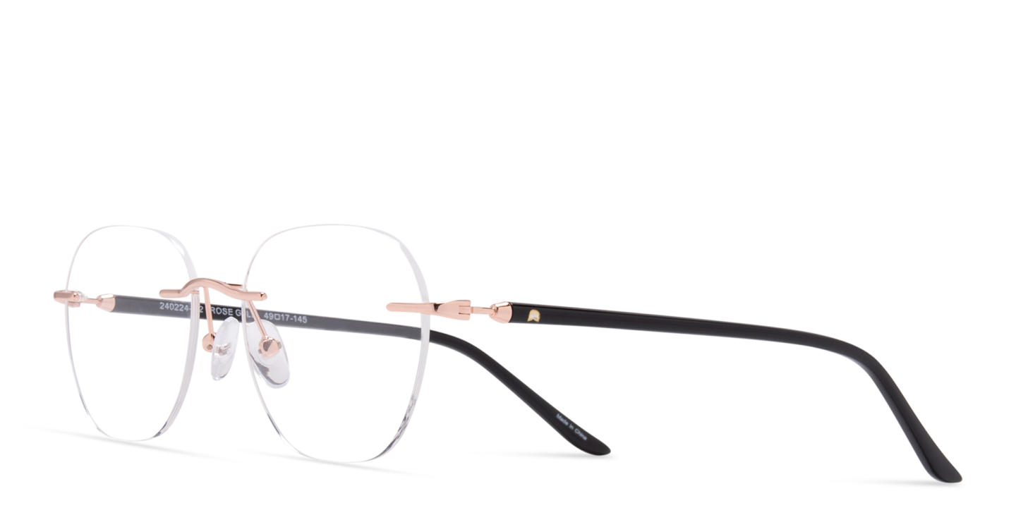 TRICE Logo Unisex Rimless Round Eyeglasses in Rose Gold – Product Photo 1