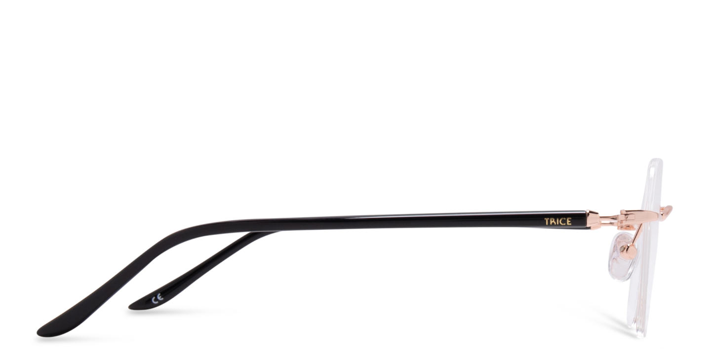 Shop TRICE Logo Unisex Rimless Round Eyeglasses in Rose Gold online.