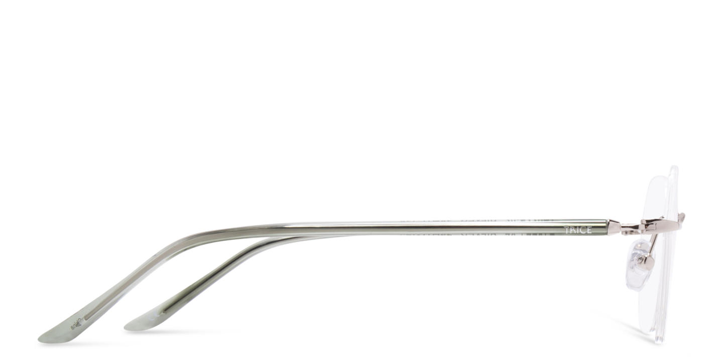 Shop TRICE Logo Unisex Rimless Round Eyeglasses in Silver online.