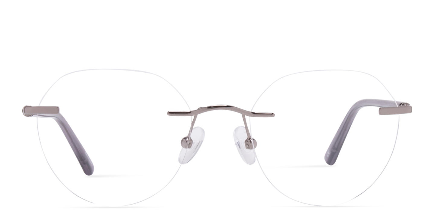 Shop TRICE Logo Unisex Rimless Panthos Eyeglasses in Dark Gunmetal online.