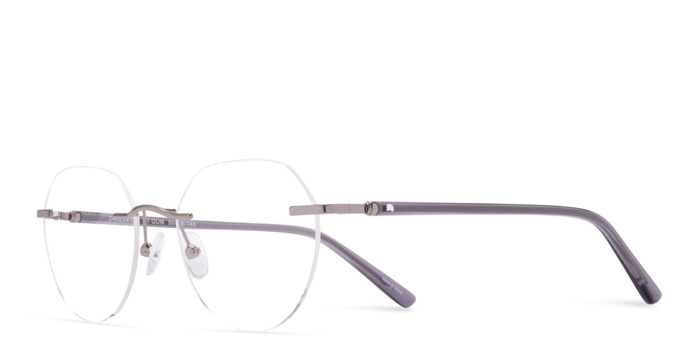 Shop TRICE Logo Unisex Rimless Panthos Eyeglasses in Dark Gunmetal online.