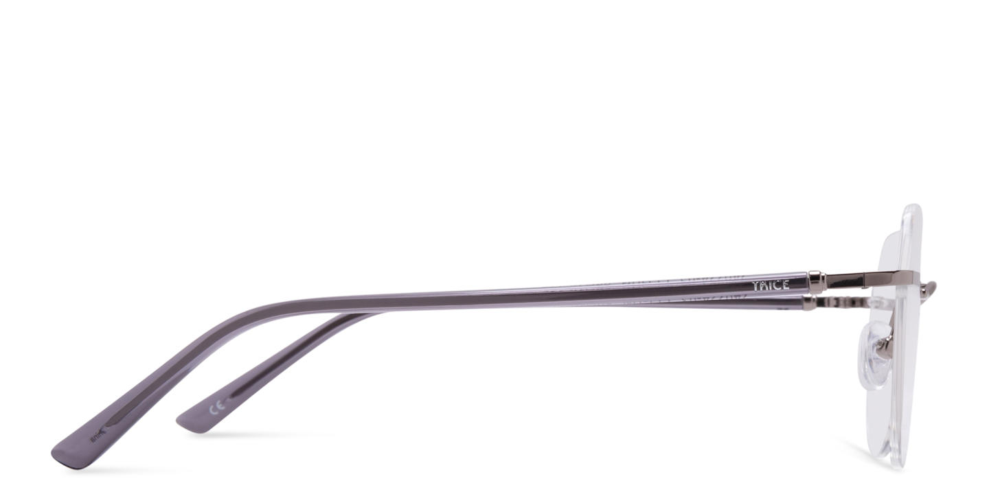 Shop TRICE Logo Unisex Rimless Panthos Eyeglasses in Dark Gunmetal online.