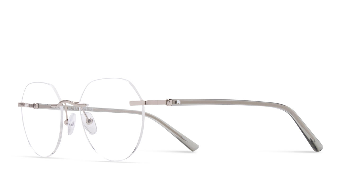 TRICE Logo Unisex Rimless Panthos Eyeglasses in Silver – Product Photo 1