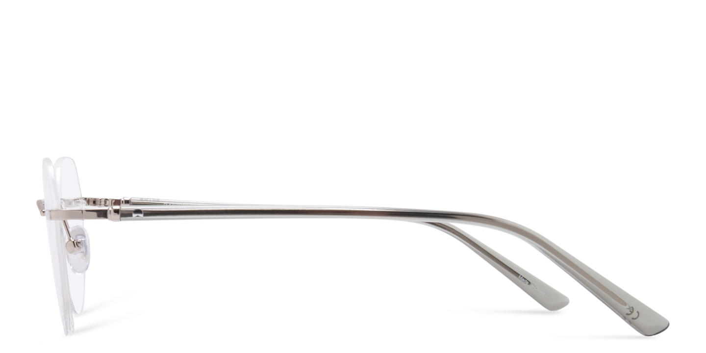 Shop TRICE Logo Unisex Rimless Panthos Eyeglasses in Silver online.