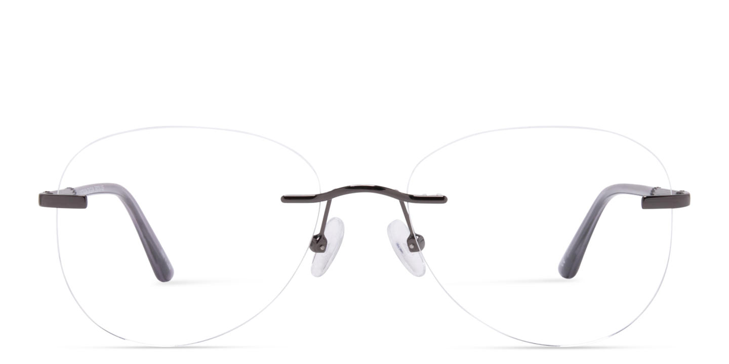 Shop TRICE Unisex Wide Rimless Aviator Eyeglasses in Dark Gunmetal online.
